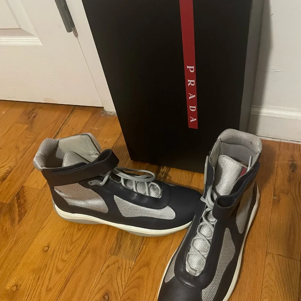 PRADA Black and Gray High-Top Mens Sneaker - Picture 3 of 5